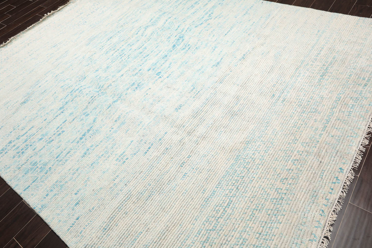8x10 Ivory, Aqua, Blue Color Hand Knotted All-Over 100% Wool Modern Oriental Rug