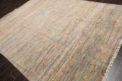 8x10 Tan, Beige, Turquoise Color Hand Knotted All-Over 100% Wool Modern Oriental Rug