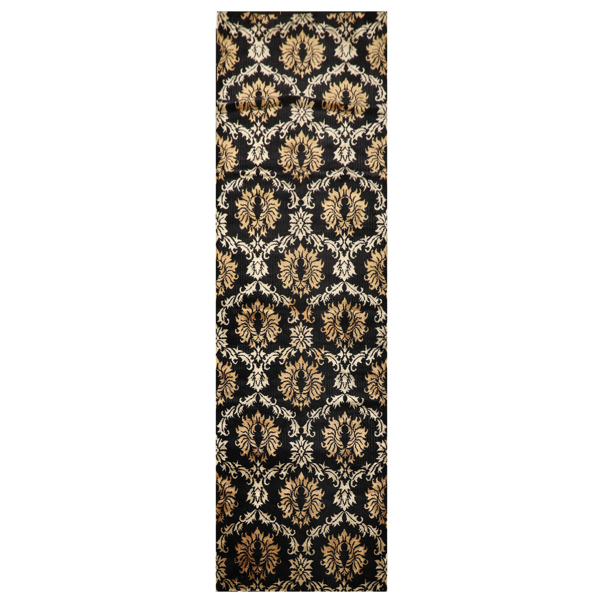 Runner Black, Gold, Beige Color Hand Knotted All-Over 100% Wool Transitional Oriental Rug