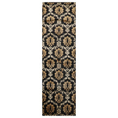 Runner Black, Gold, Beige Color Hand Knotted All-Over 100% Wool Transitional Oriental Rug