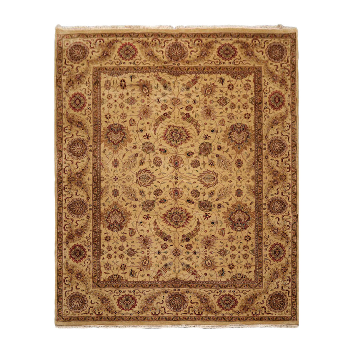 8x10 Gold, Tan, Rust Color Hand Knotted All-Over 100% Wool Traditional Oriental Rug