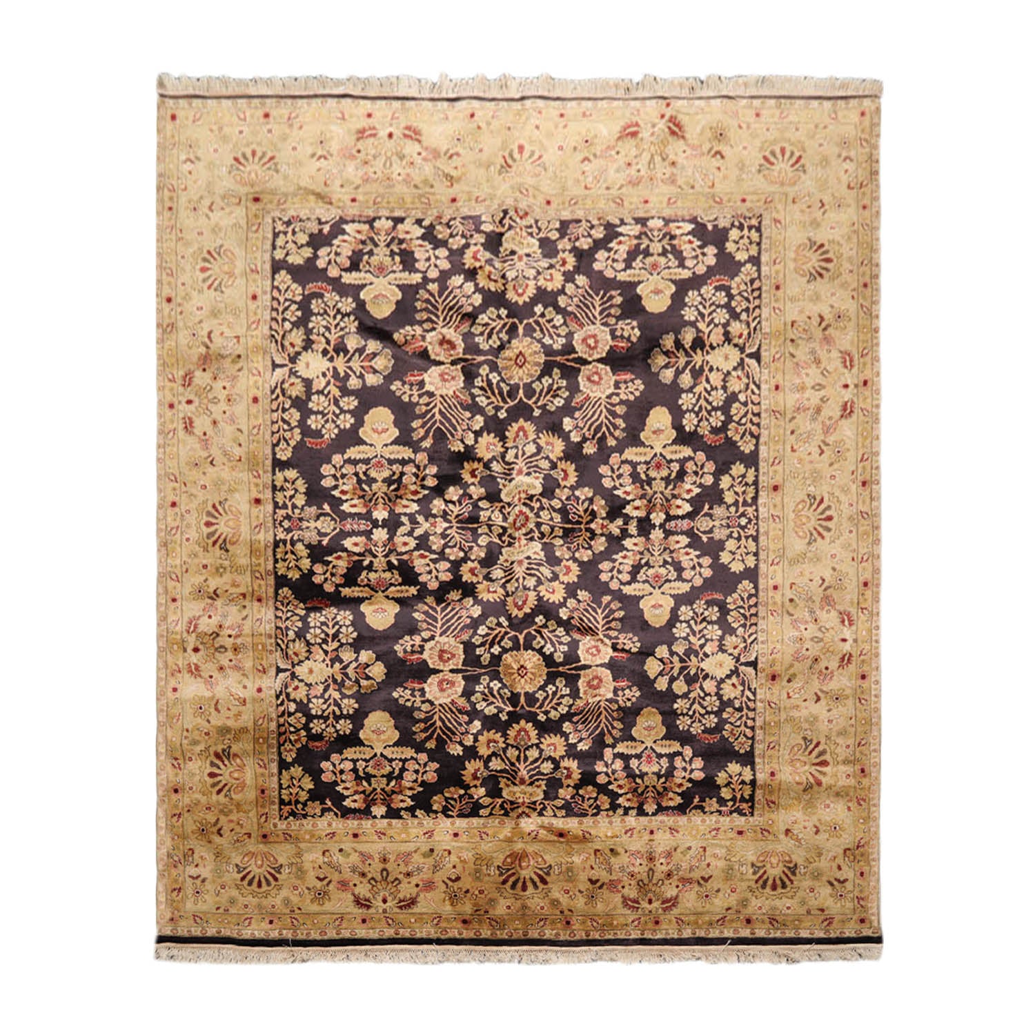 8x10 Dark Chocolate, Light Gold, Rose Color Hand Knotted All-Over 100% Wool Traditional Oriental Rug
