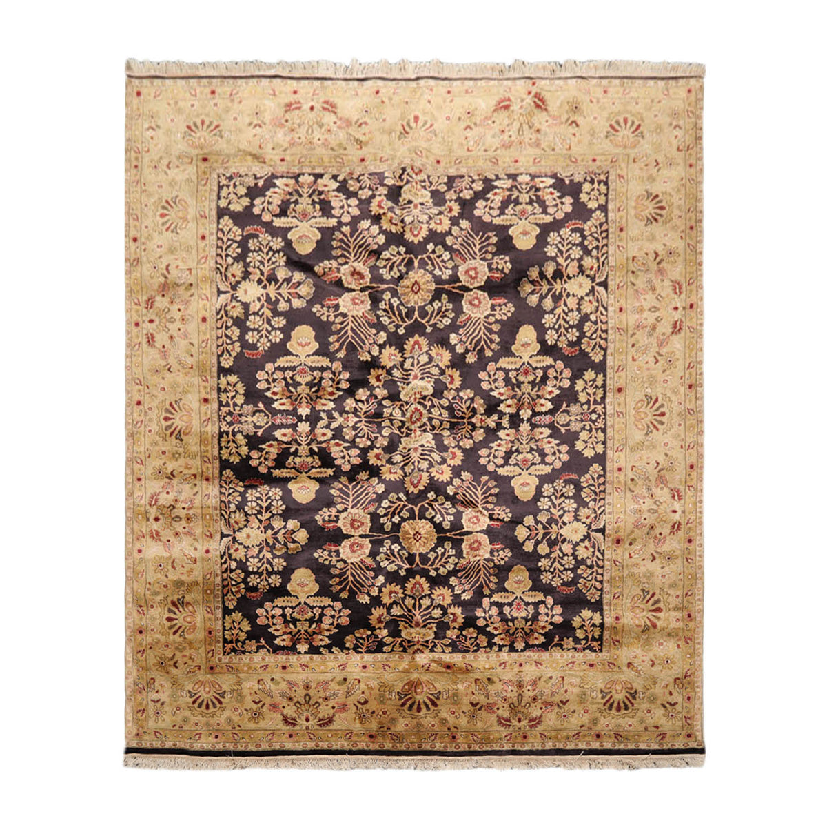 8x10 Dark Chocolate, Light Gold, Rose Color Hand Knotted All-Over 100% Wool Traditional Oriental Rug