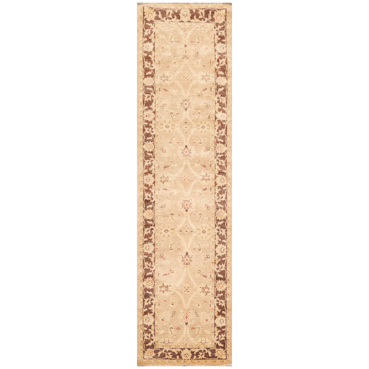 Runner Wheat, Brown, Beige Color Hand Knotted All-Over 100% Wool Traditional Oriental Rug