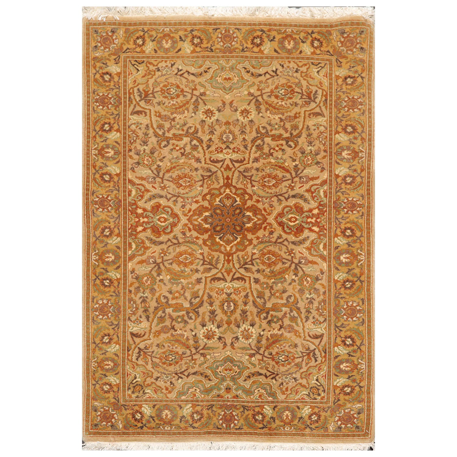 3x5 Tan, Gold, Ivory Color Hand Knotted All-Over 100% Wool Traditional Oriental Rug