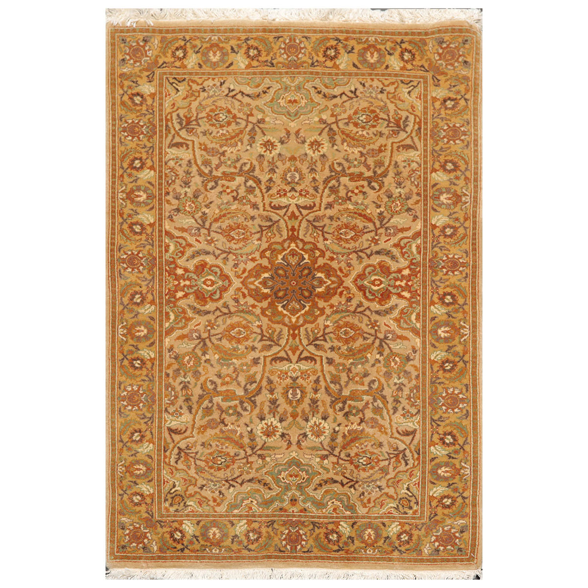 3x5 Tan, Gold, Ivory Color Hand Knotted All-Over 100% Wool Traditional Oriental Rug
