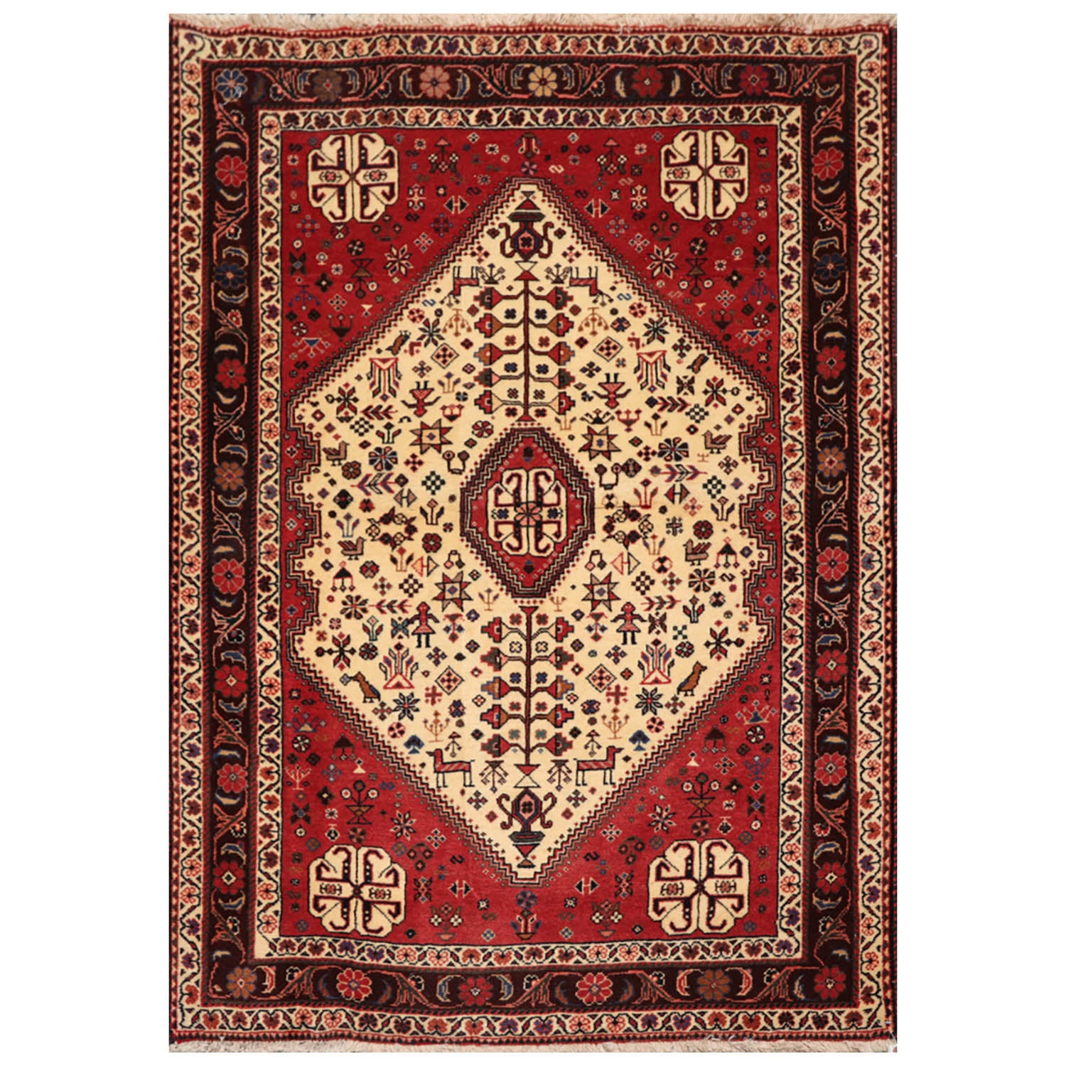 3x5 Ivory, Rust, Chocolate Color Hand Knotted All-Over 100% Wool Traditional Oriental Rug