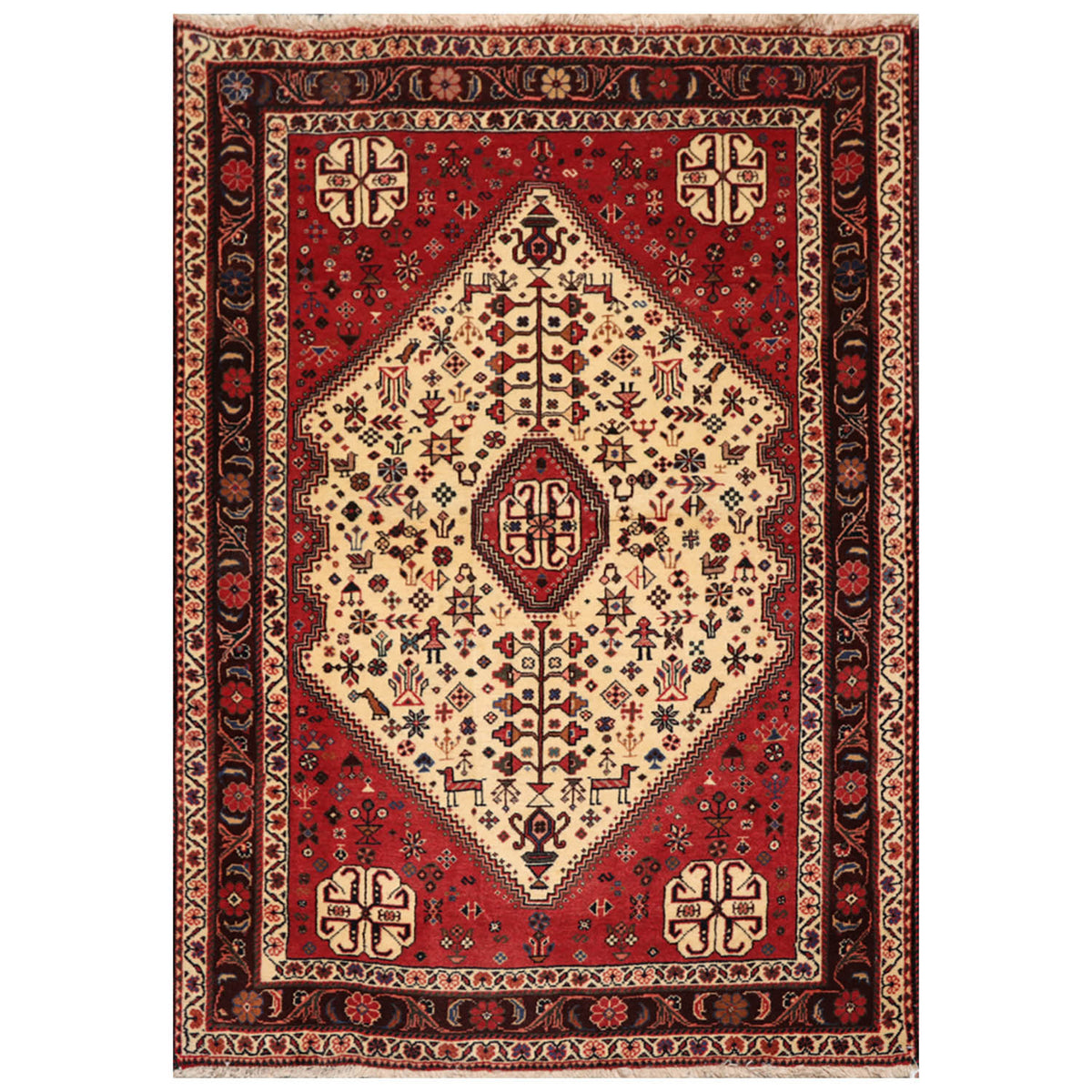 3x5 Ivory, Rust, Chocolate Color Hand Knotted All-Over 100% Wool Traditional Oriental Rug