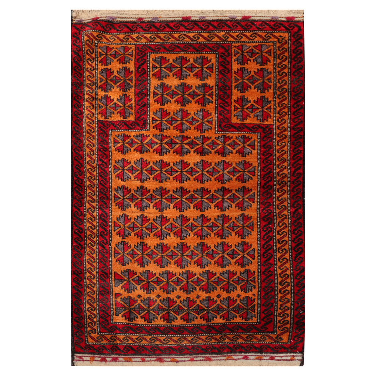 3x5 Orange, Red, Gray Color Hand Knotted All-Over 100% Wool Traditional Oriental Rug