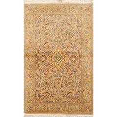 3x5 Tan, Light Gold, Blue Color Hand Knotted All-Over 100% Wool Traditional Oriental Rug