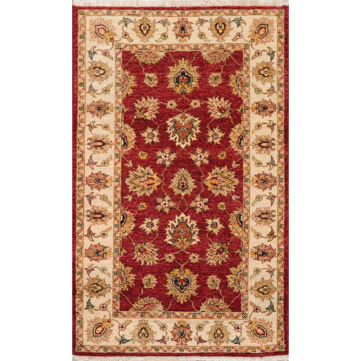 3x5 Rusty Red, Beige, Sage Color Hand Knotted All-Over 100% Wool Traditional Oriental Rug