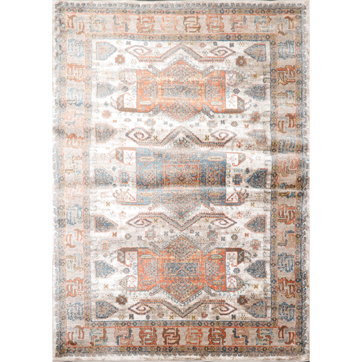 5x7 Beige, Tan, Teal Color Machine Made All-Over 100% Polypropylene Transitional Oriental Rug