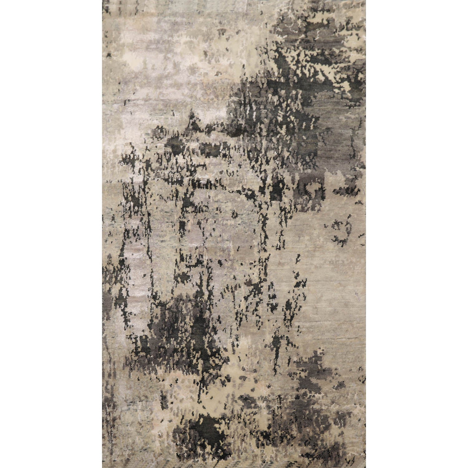 3x5 Gray, Ivory, Charcoal Color Hand Knotted All-Over Wool & Silk Modern Oriental Rug