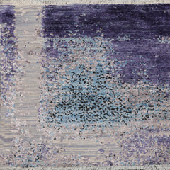 Square Gray, Purple, Ivory Color Hand Knotted All-Over Wool & Silk Modern Oriental Rug