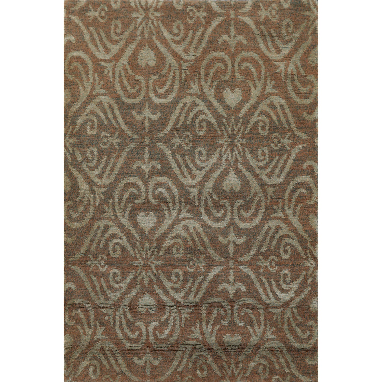 2x3 Tan, Green, Color Hand Knotted All-Over Wool & Silk Transitional Oriental Rug