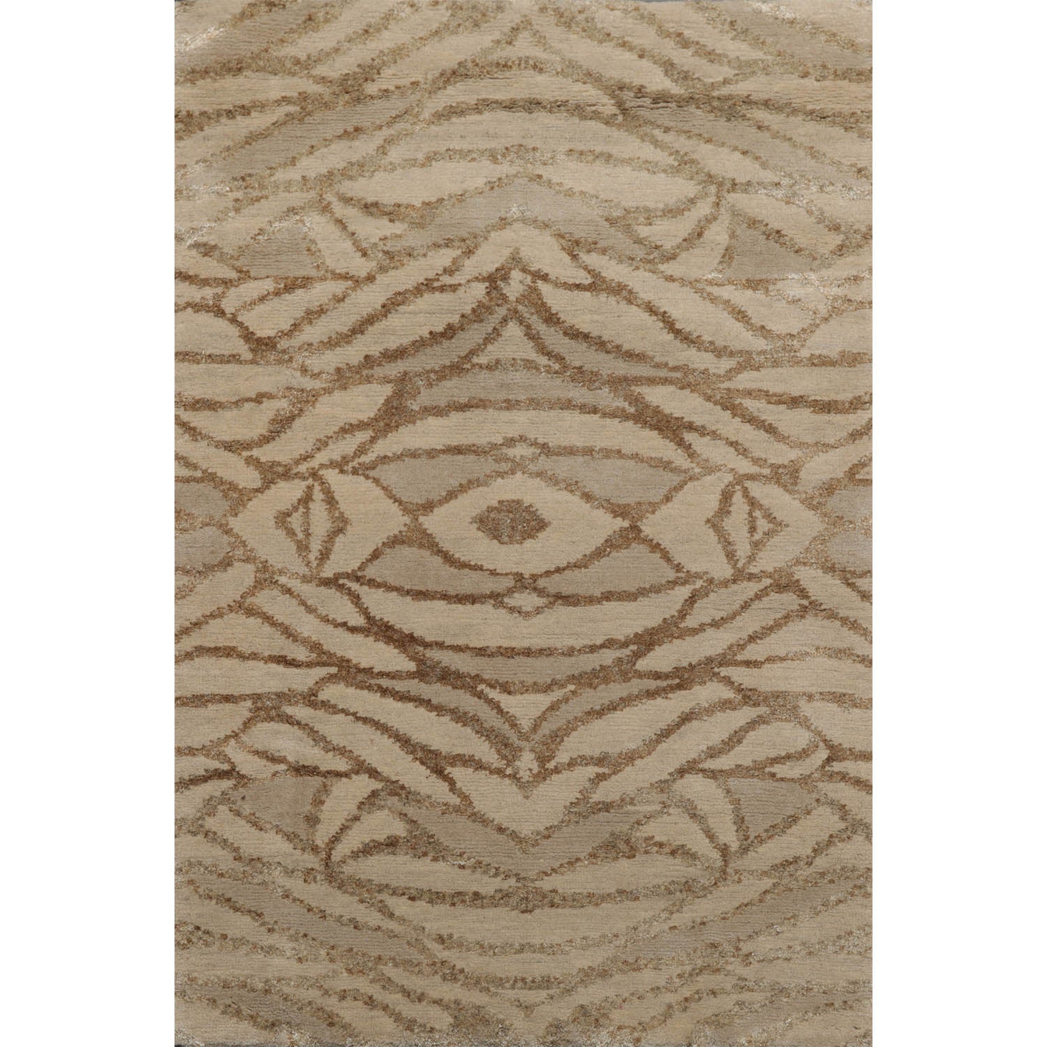 2x3 Beige, Gray, Brown Color Hand Knotted All-Over Wool & Silk Modern Oriental Rug