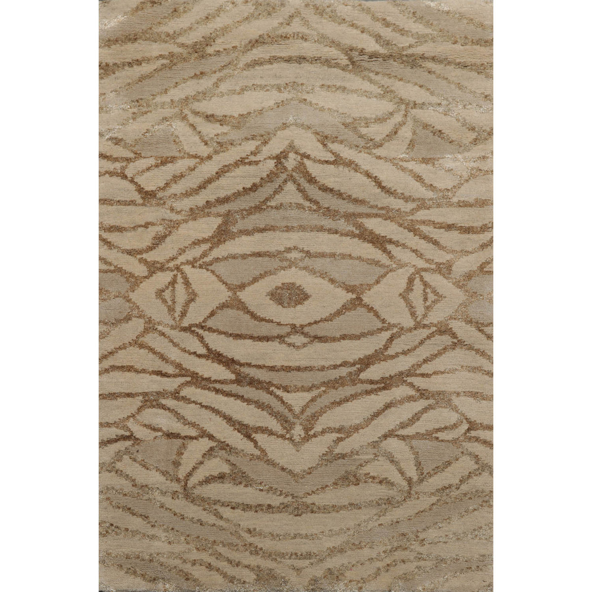 2x3 Beige, Gray, Brown Color Hand Knotted All-Over Wool & Silk Modern Oriental Rug