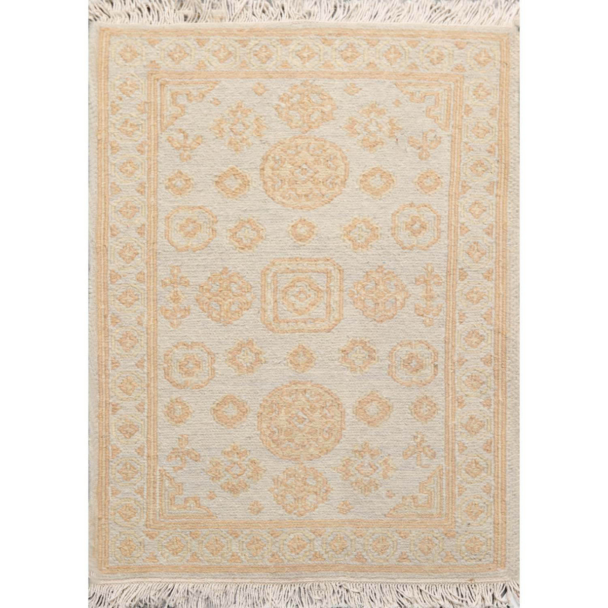 2x3 Gray, Tan, Color Hand Knotted All-Over 100% Wool Transitional Oriental Rug