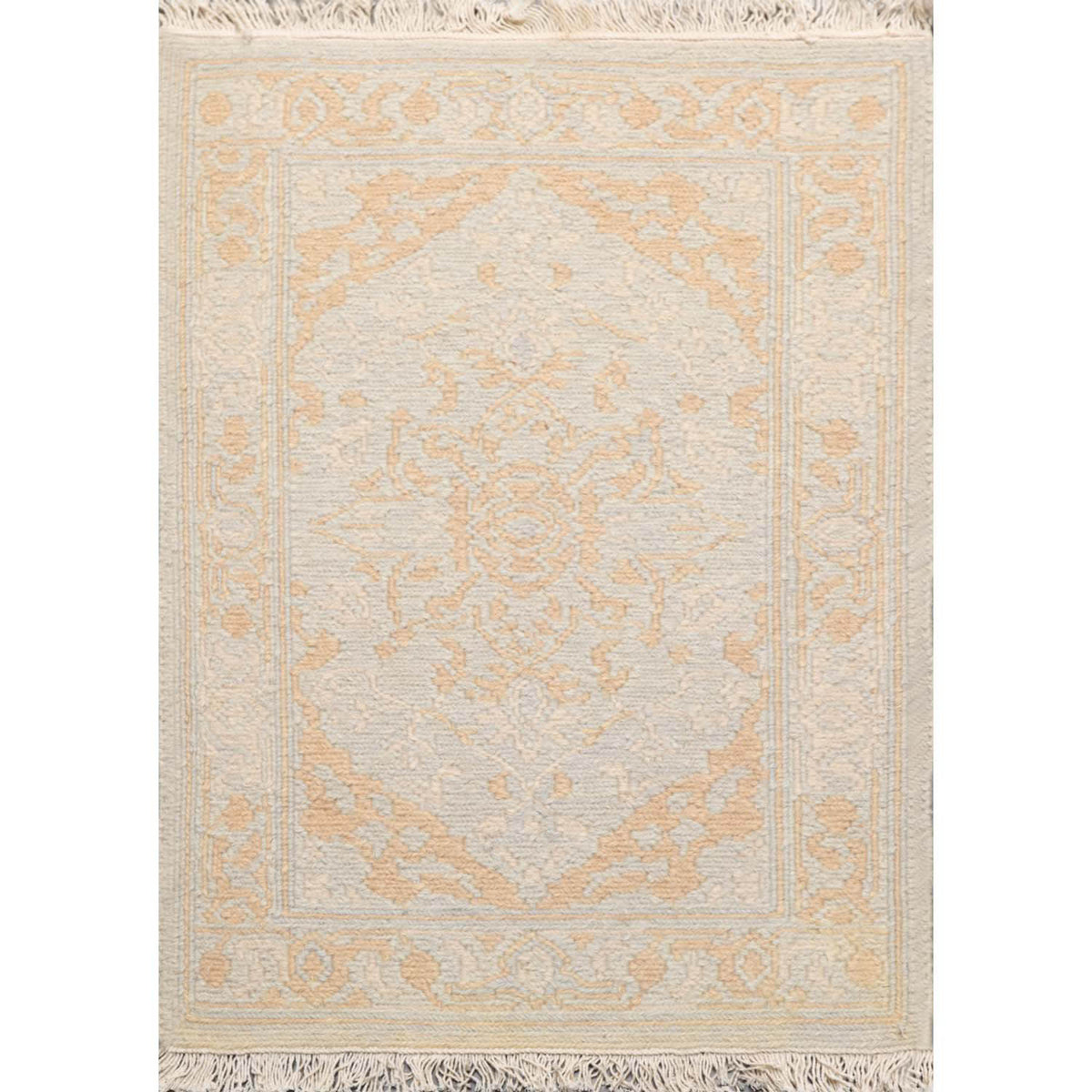 2x3 Gray, Tan, Beige Color Hand Knotted All-Over 100% Wool Transitional Oriental Rug