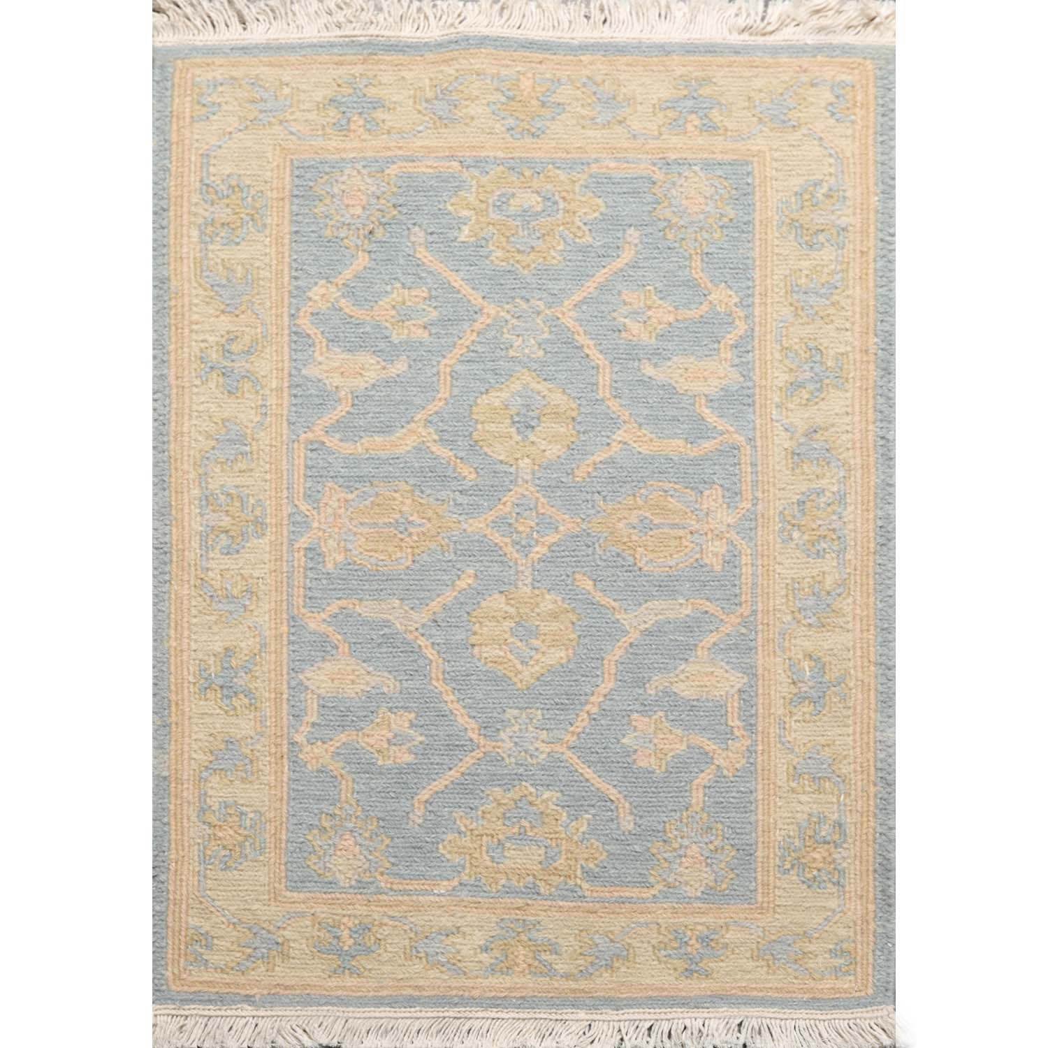 2x3 Aqua, Light Gold, Color Hand Knotted All-Over 100% Wool Transitional Oriental Rug