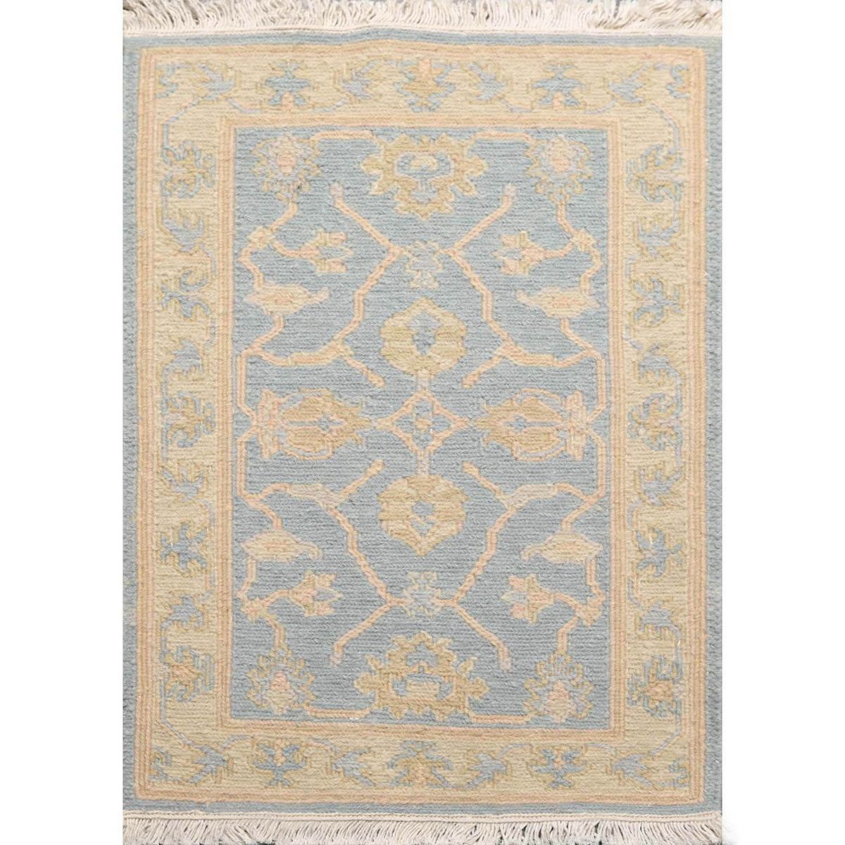 2x3 Aqua, Light Gold, Color Hand Knotted All-Over 100% Wool Transitional Oriental Rug