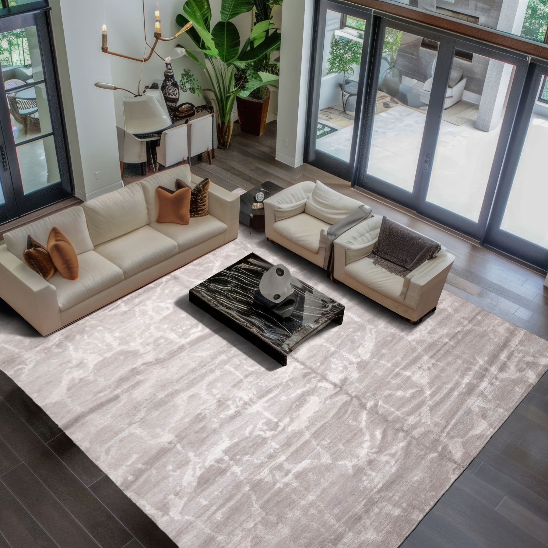 10x14 Tone on Tone Taupe, , Color Hand Knotted Tibetan Wool & Silk Modern & Contemporary Oriental Rug