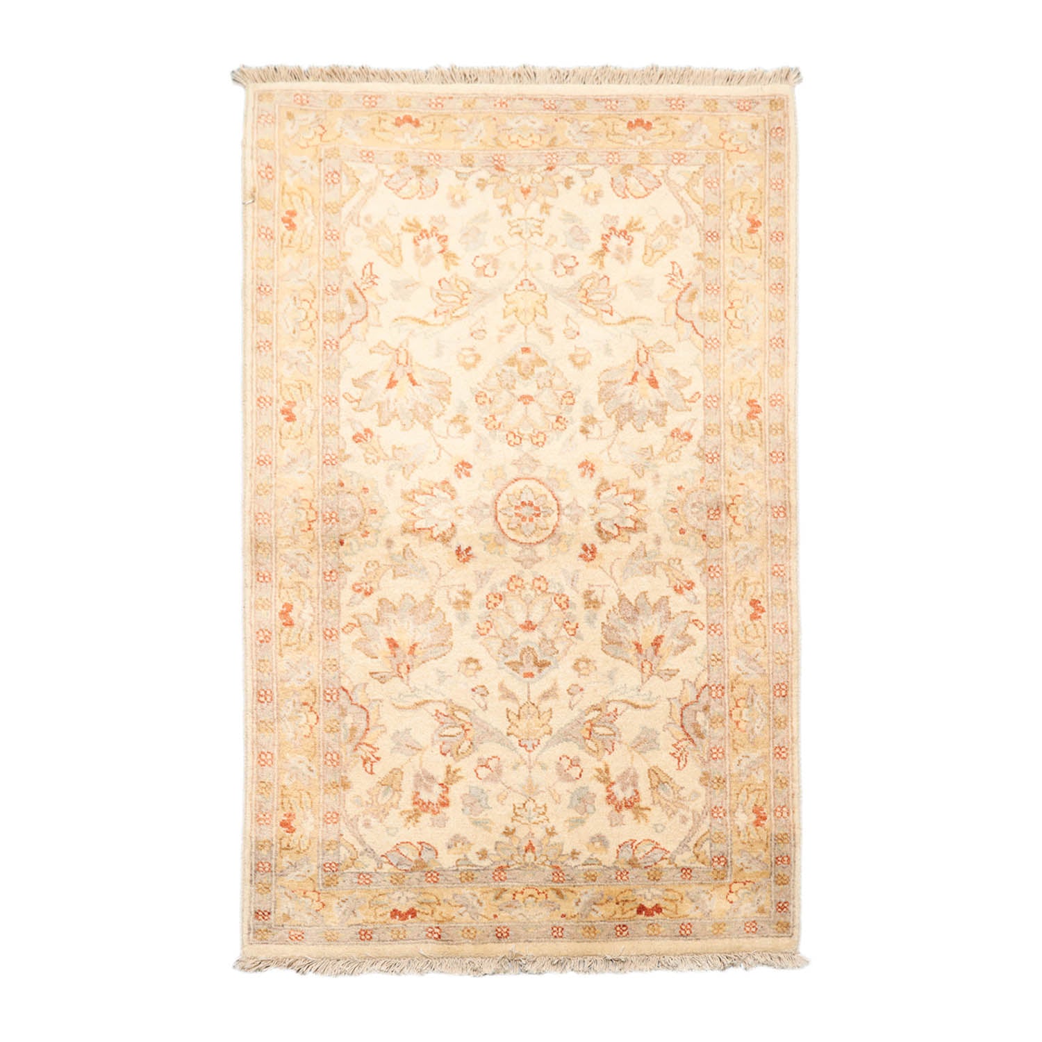 3x5 Ivory, Light Gold, Taupe Color Hand Knotted All-Over 100% Wool Traditional Oriental Rug