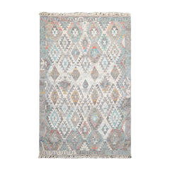 5x7 Beige, Gray, Turquoise Color Hand Woven All-Over 100% Wool Southwestern Oriental Rug