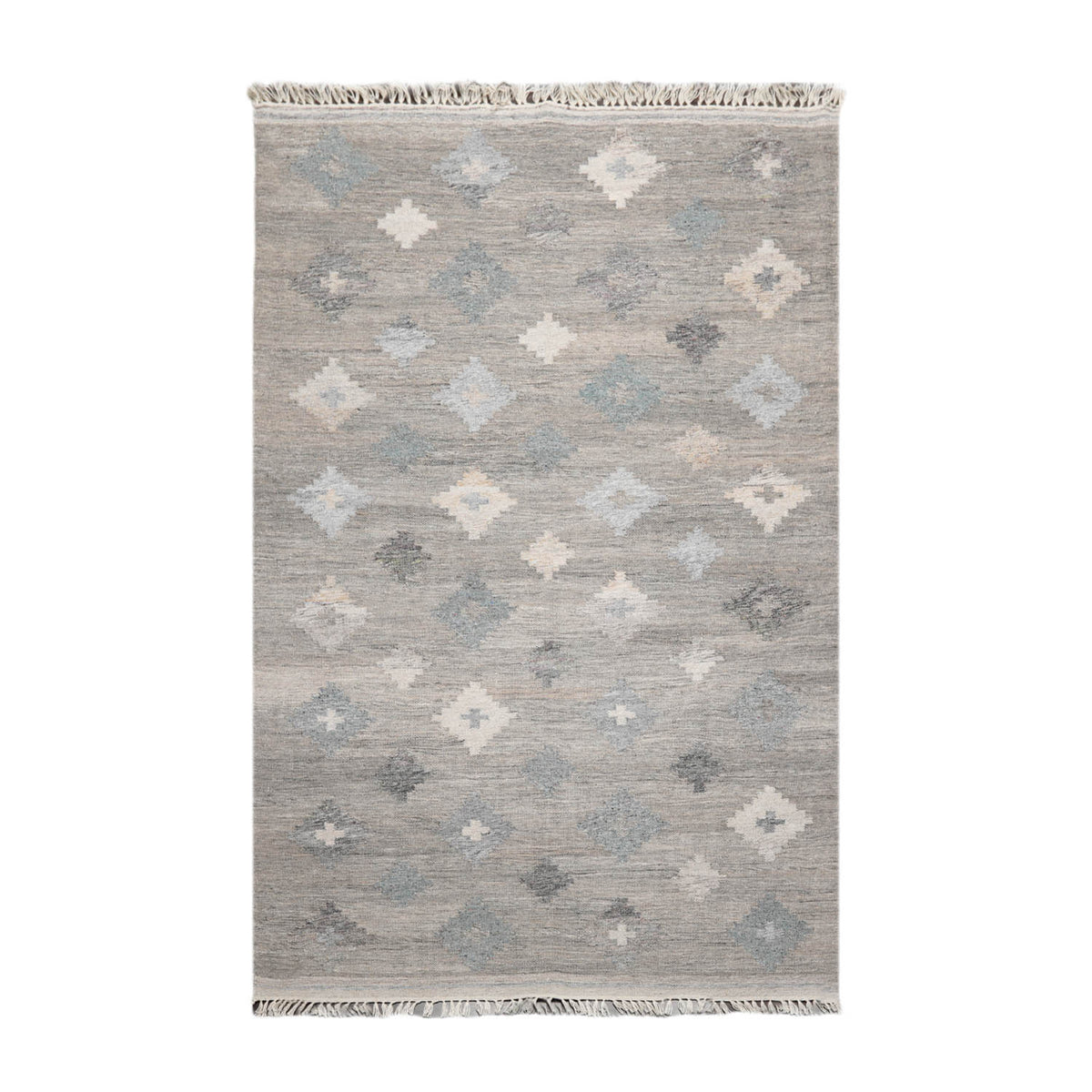 5x7 Gray, Beige, Blue Color Hand Woven All-Over 100% Wool Southwestern Oriental Rug
