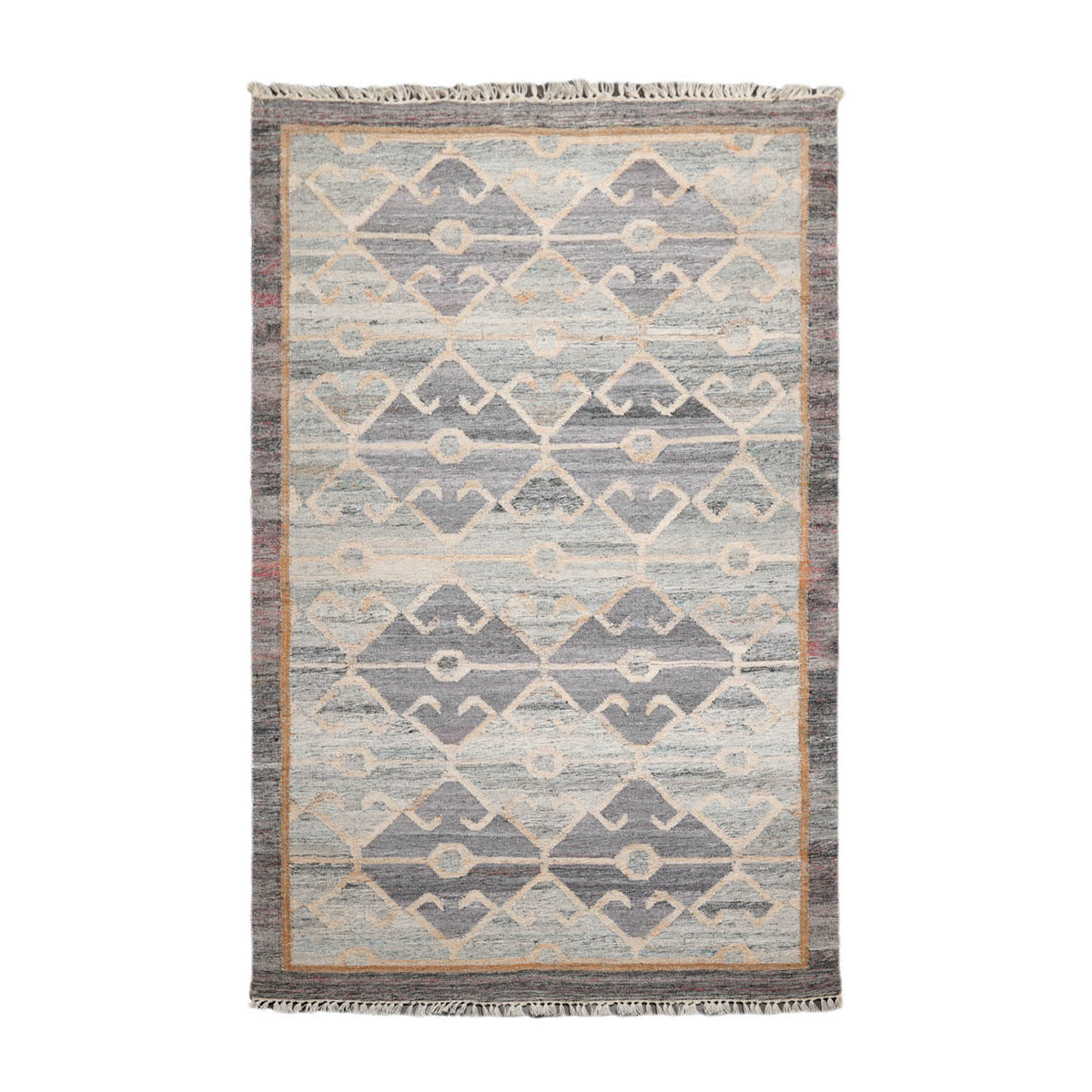 5x7 Gray, Beige, Brown Color Hand Woven All-Over 100% Wool Southwestern Oriental Rug
