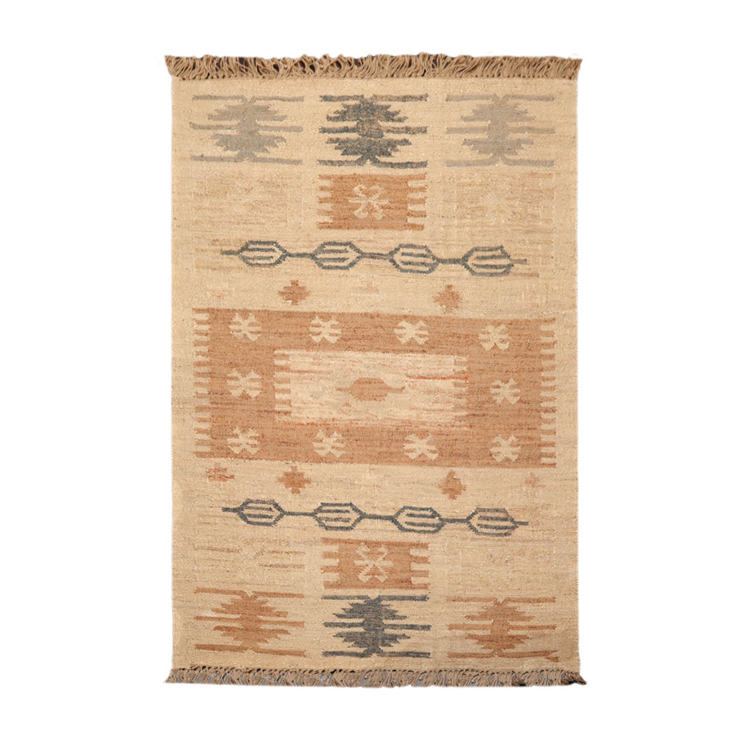 5x7 Straw, Caramel, Gray Color Hand Woven All-Over 100% Wool Southwestern Oriental Rug