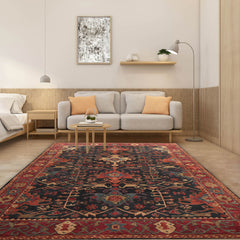 Multi Size Dark Blue Wine Burnt Orange Color Hand Tufted All-Over 100% Wool Arts & Crafts Oriental Rug