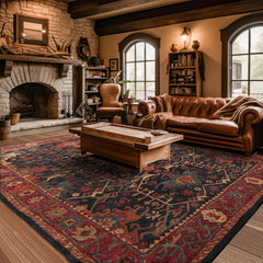 Multi Size Navy Wine Burnt Orange Color Hand Tufted All-Over 100% Wool Arts & Crafts Oriental Rug