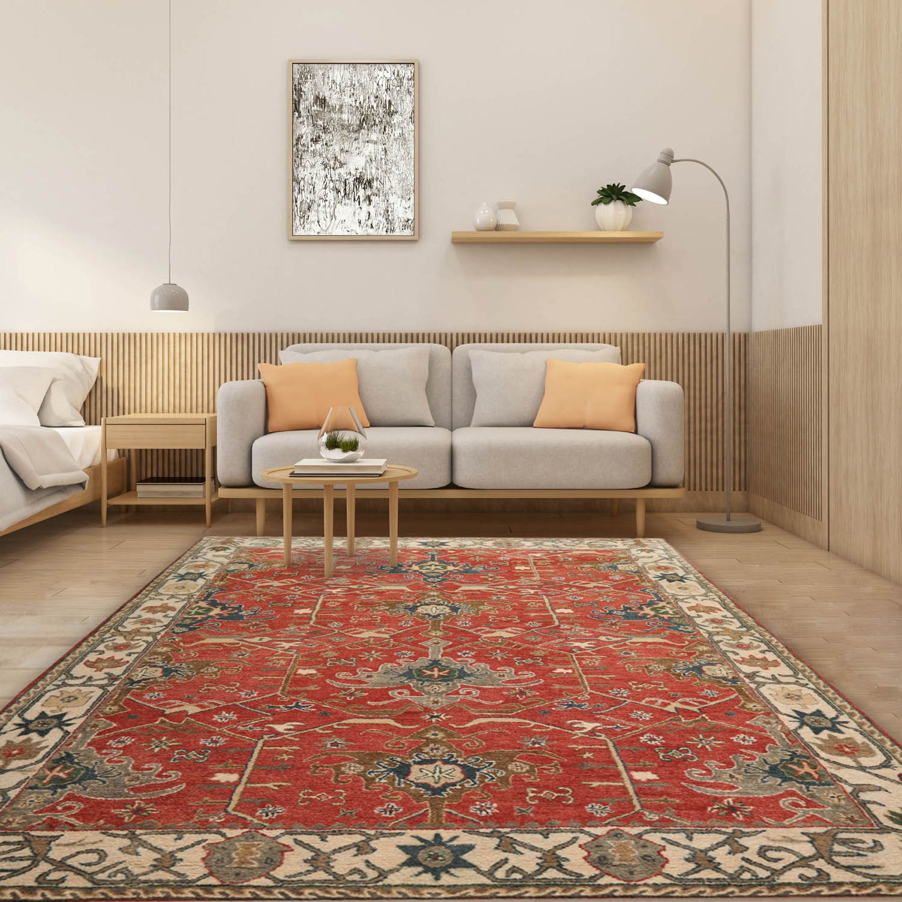 Multi Size Muted Coral Ivory Gray Color Hand Tufted All-Over 100% Wool Arts & Crafts Oriental Rug