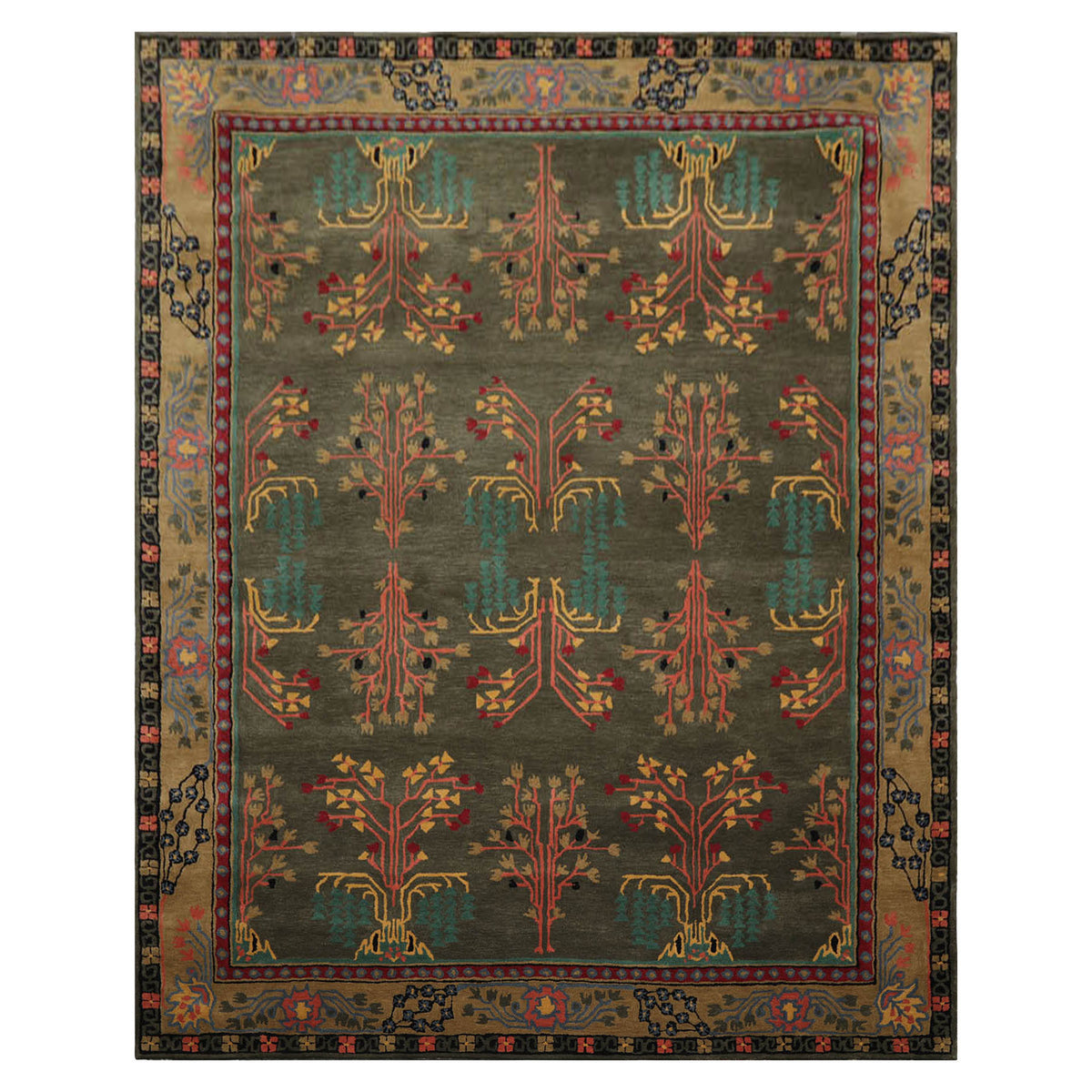 8x10 Gray Moss Black Color Hand Tufted All-Over Wool Arts & Crafts/Mission Oriental Rug