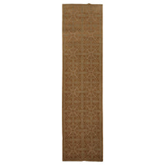 Runner Moss, Brown, Beige Color Hand Knotted All-Over 100% Wool Traditional Oriental Rug