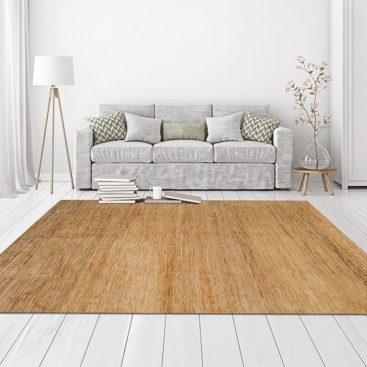 6x9 Tone on tone Gold, , Color Hand Knotted All-Over 100% Wool Modern Oriental Rug