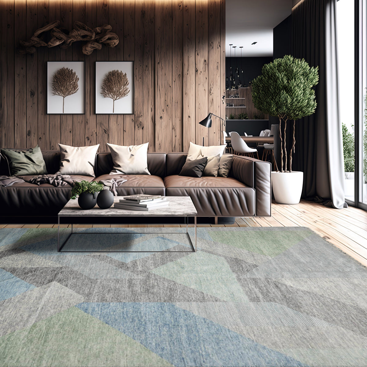 9x12 Gray, Blue, Lime Color Hand Knotted Tibetan 100% Wool Modern Oriental Rug