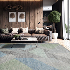 9x12 Gray, Blue, Lime Color Hand Knotted Tibetan 100% Wool Modern Oriental Rug