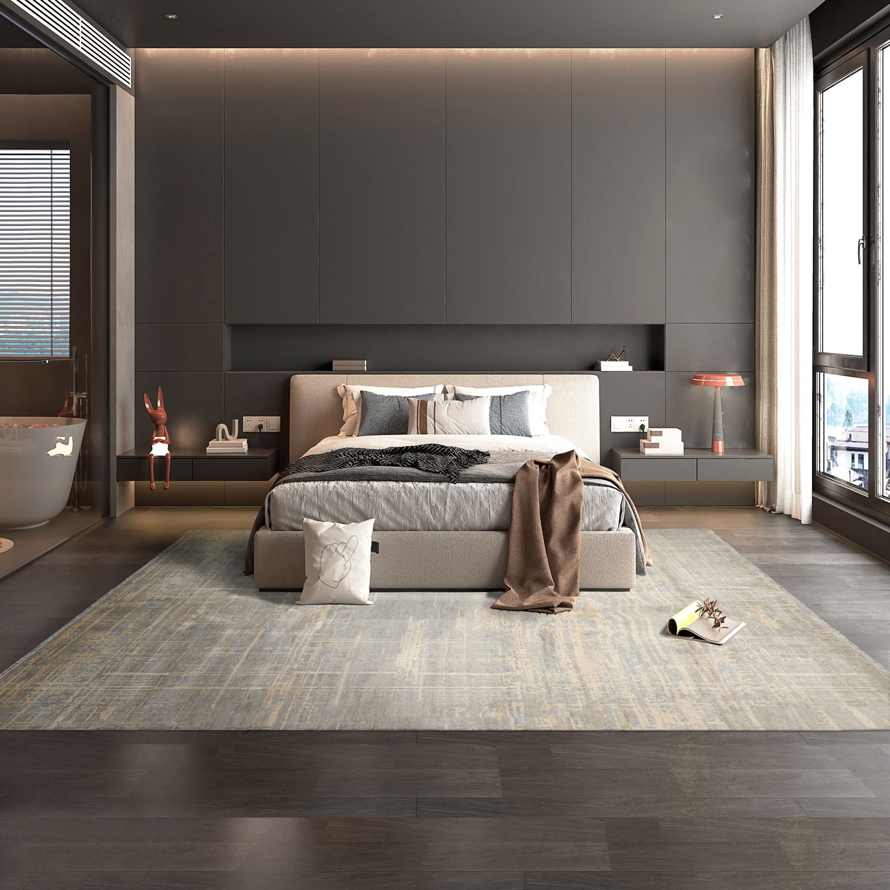 9x12 Slate, Gray, Vanilla Color Hand Knotted Sherpa Wool & Silk Modern & Contemporary Oriental Rug