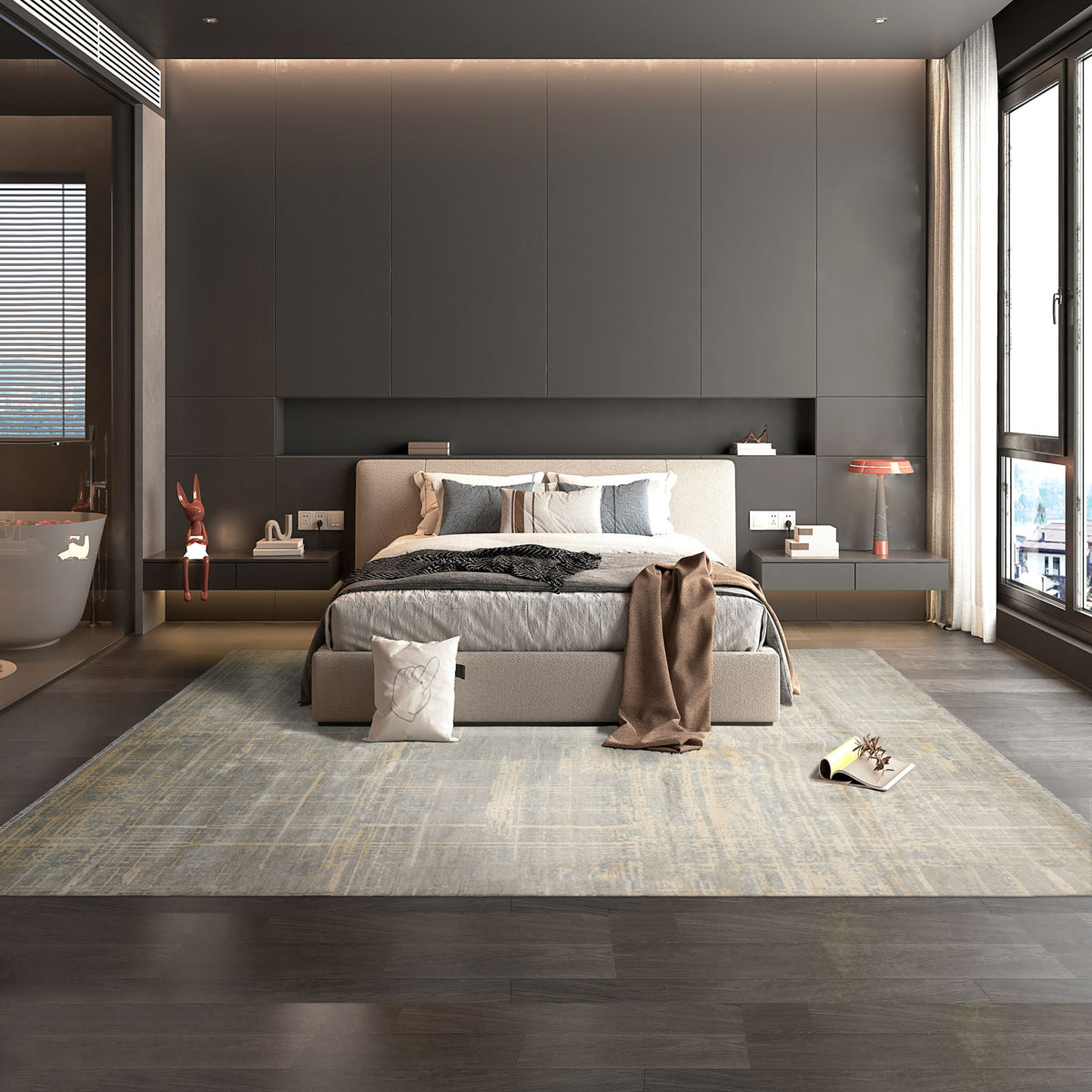 9x12 Slate, Gray, Vanilla Color Hand Knotted Sherpa Wool & Silk Modern & Contemporary Oriental Rug