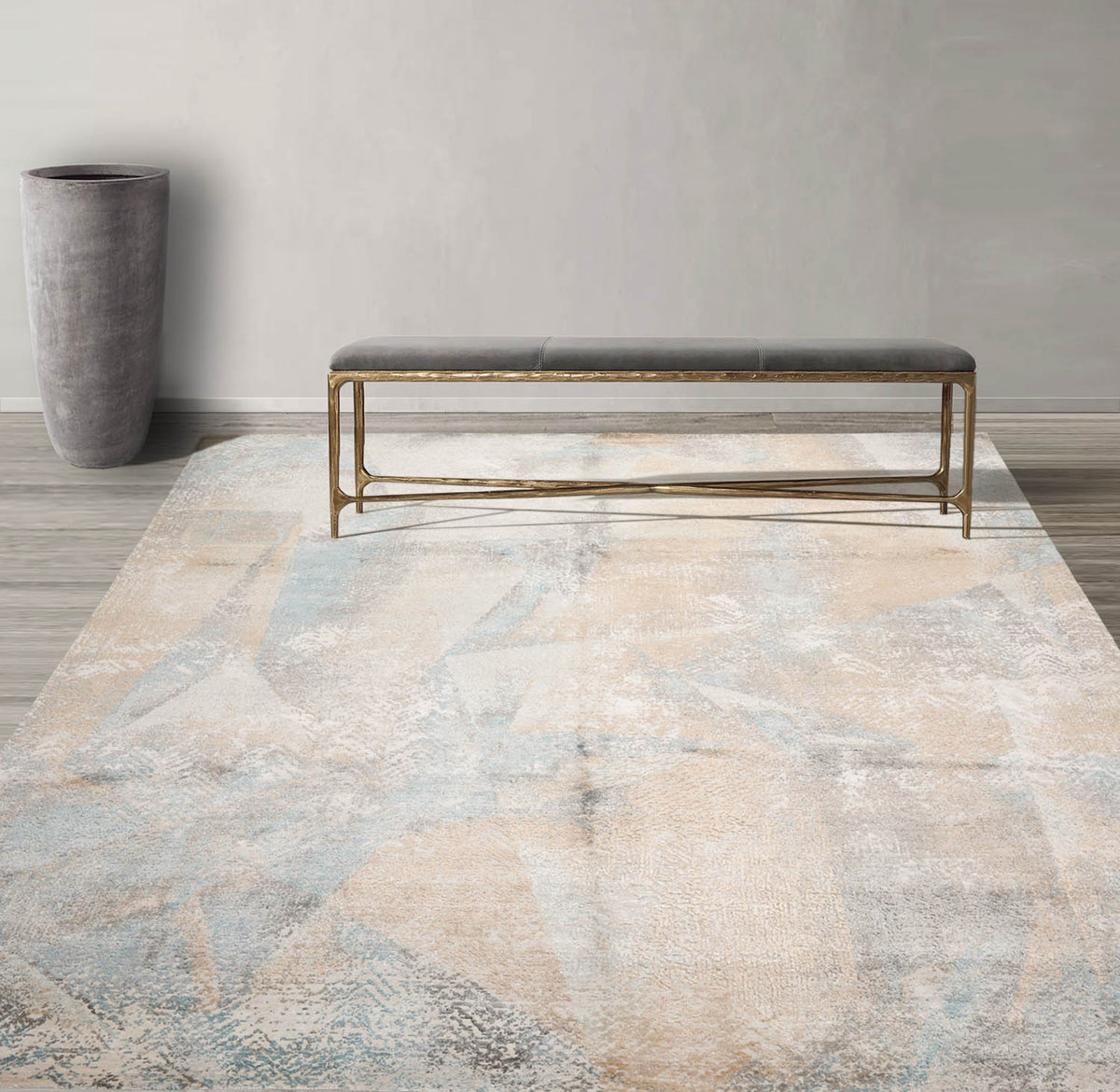 8x10 Beige, Tan, Blue Color Hand Knotted Tibetan Wool & Silk Modern Oriental Rug