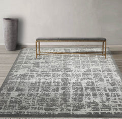 8x10 Tone on Tone Gray, , Color Hand Knotted Tibetan Wool & Silk Modern Oriental Rug