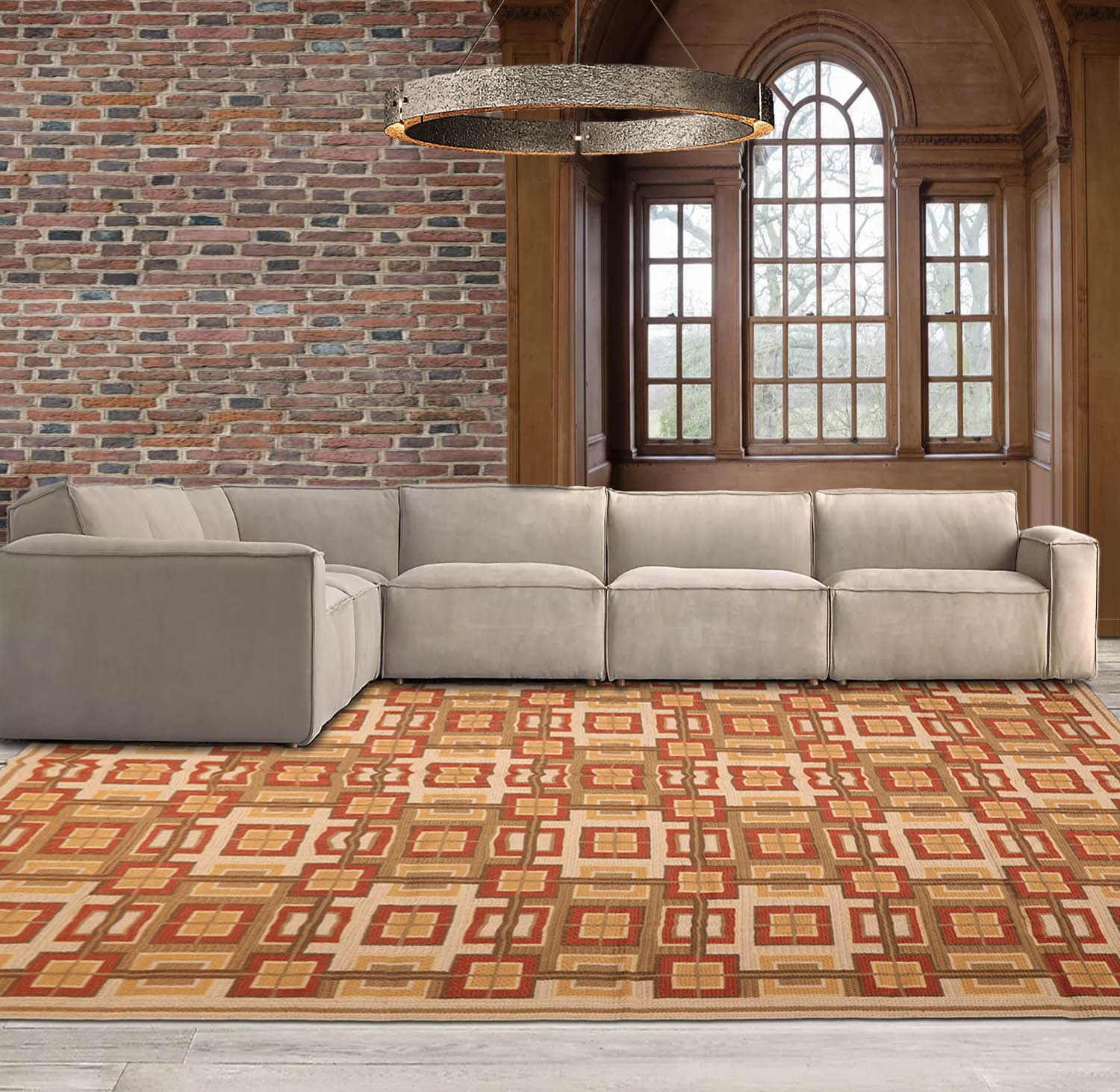 9x12 Beige, Rust, Brown Color Hand Woven All-Over 100% Wool Modern Oriental Rug