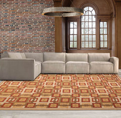 9x12 Beige, Rust, Brown Color Hand Woven All-Over 100% Wool Modern Oriental Rug