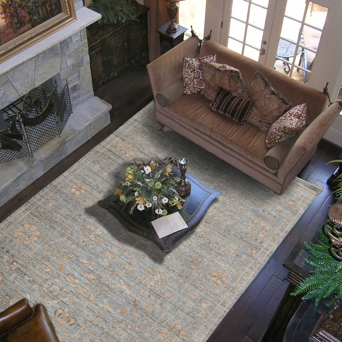 8x10 Blue, Beige, Tan Color Hand Woven Oushak Wool Traditional Oriental Rug