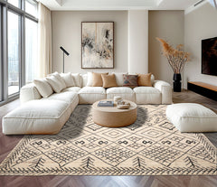 9x12 Ivory, Black, Color Hand Knotted Afghan Moroccan wool Modern & Contemporary Oriental Rug