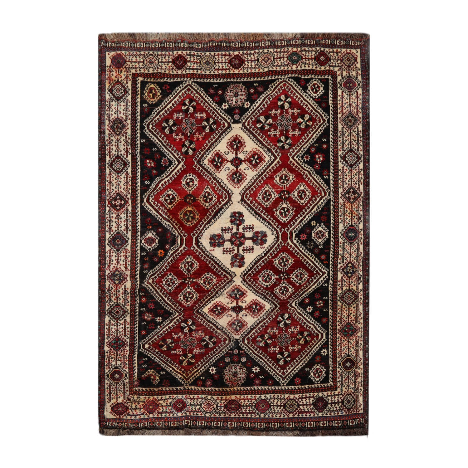 8x10 Ivory, Rust, Charcoal Color Hand Knotted All-Over 100% Wool Traditional Oriental Rug