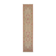 Runner Beige, Blush, Blue Color Hand Knotted All-Over 100% Wool Traditional Oriental Rug