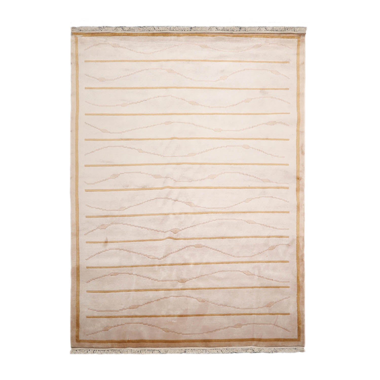 6x9 Beige, Tan, Pale Gold Color Hand Knotted All-Over 100% Wool Modern Oriental Rug